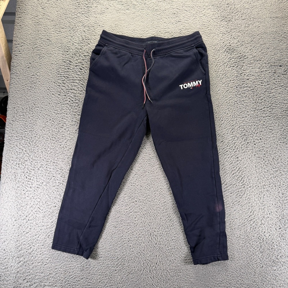 Tommy Hilfiger Sweatpants Men L Blue Fleece-Lined Tapered Activewear Performance